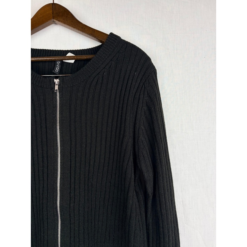 Divided Black Ribbed Full Zip‎ XL Cardigan Sweater Long Sleeve Crew Neck - Picture 4 of 14